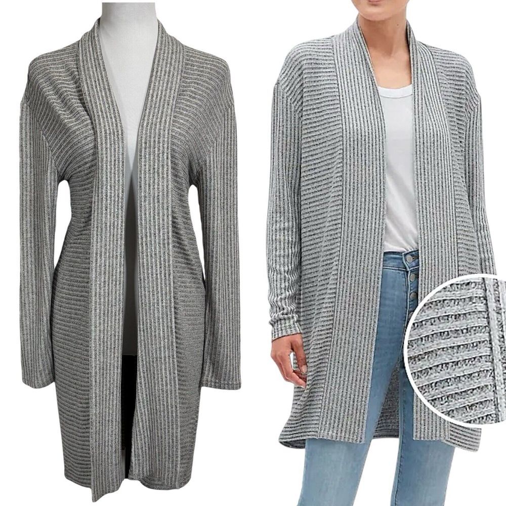 NWT Banana Republic Luxespun Ribbed Knit Cardigan Size S Gray Duster Sweater